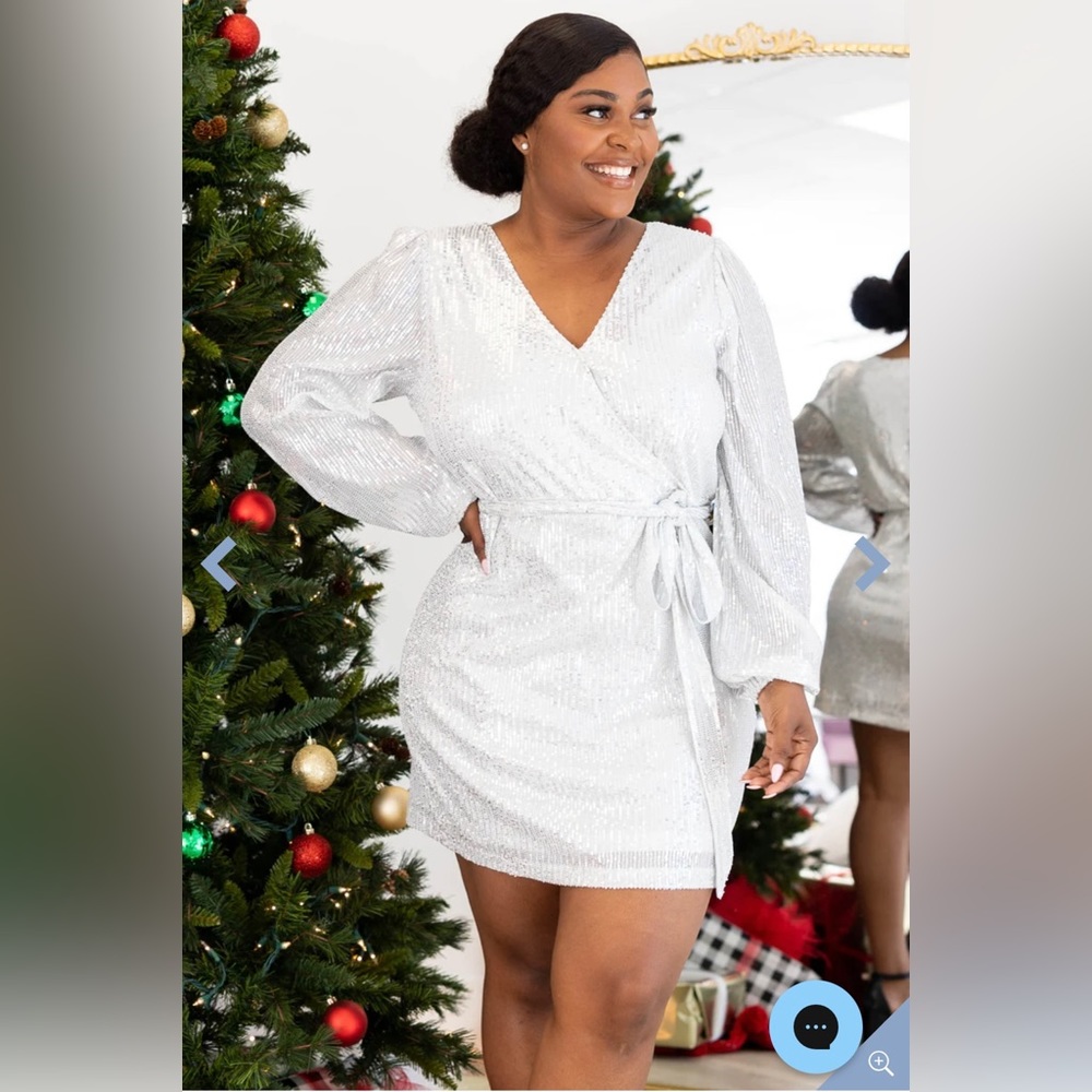 Chic Soul.  Time To Celebrate Dress, Silver. 100% Polyester